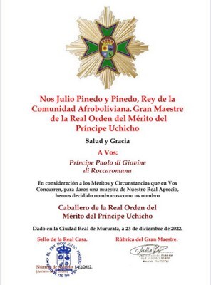 Nos Julio Pinedo y Pinedo, Rey de la Comunidad Afroboliviana - Principe Paolo di Giovine.jpeg