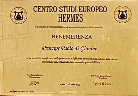 Centro Studi Europeo Hermes - Benemerenza al Pincipe Paolo di Giovine.jpeg